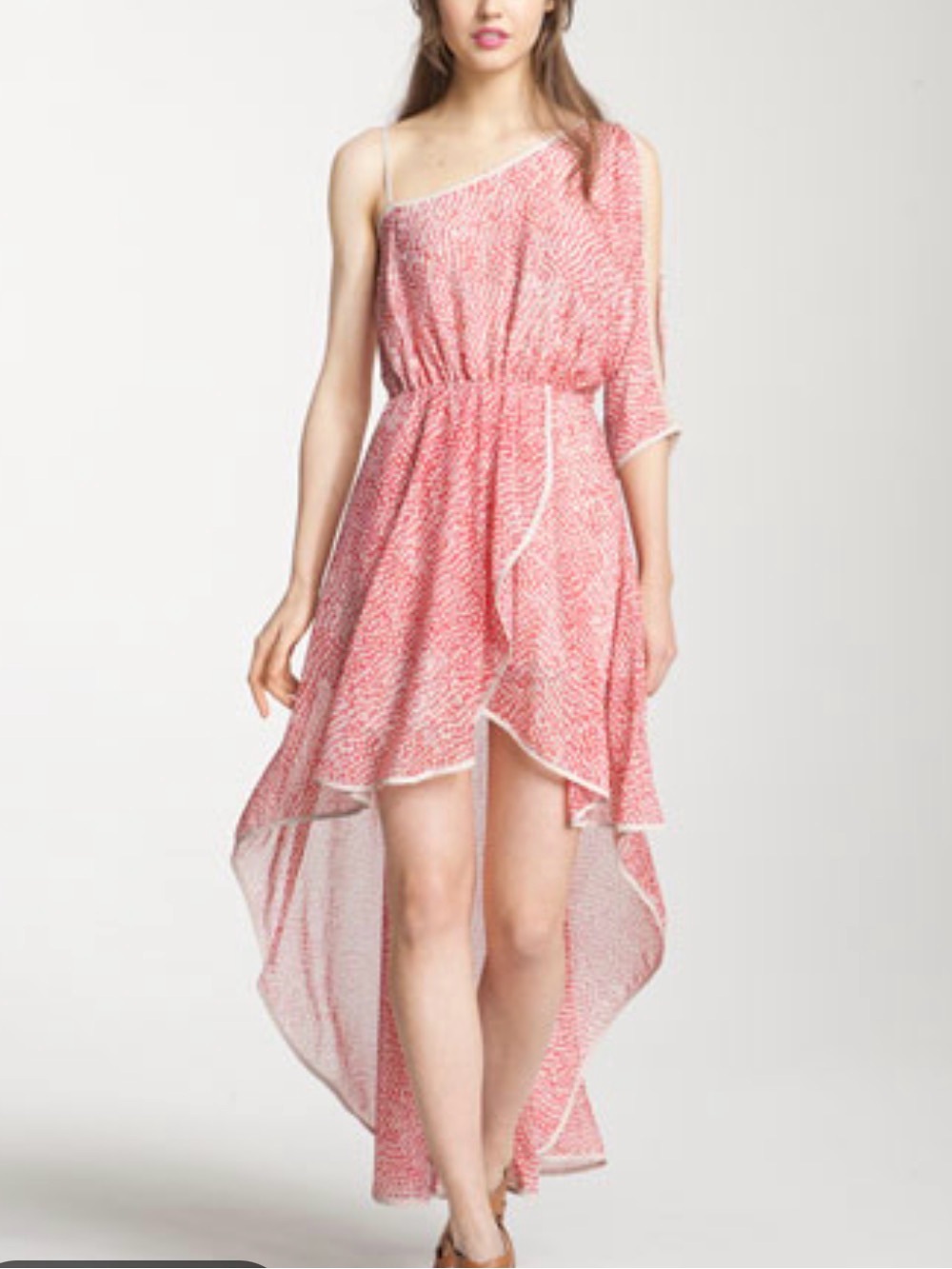 Plastic Island Single Shoulder  High Low Hem Chiffon Dress Lightweight Beautiful